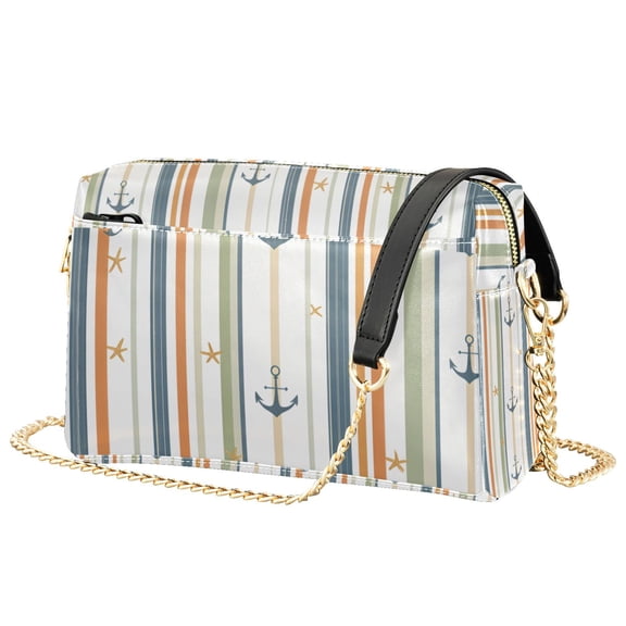 FORMRS Women Crossbody Purse with Chain Strap Vegan Leather Shoulder Handbag, Nautical Pattern