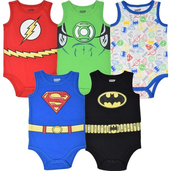 DC Comics Justice League Batman Superman The Flash Green Lantern Newborn Baby Boys 5 Pack Bodysuits Multicoloured 3-6 Months