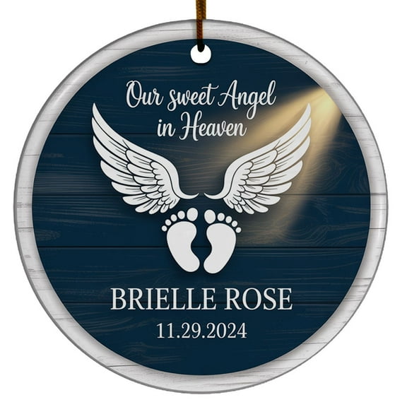 Our Sweet Angel in Heaven Ceramic Christmas Ornament, Baby Angel Memorial Ceramic Christmas Ornament 2025, Custom Name Text Year Baby in Heaven Christmas Ornament