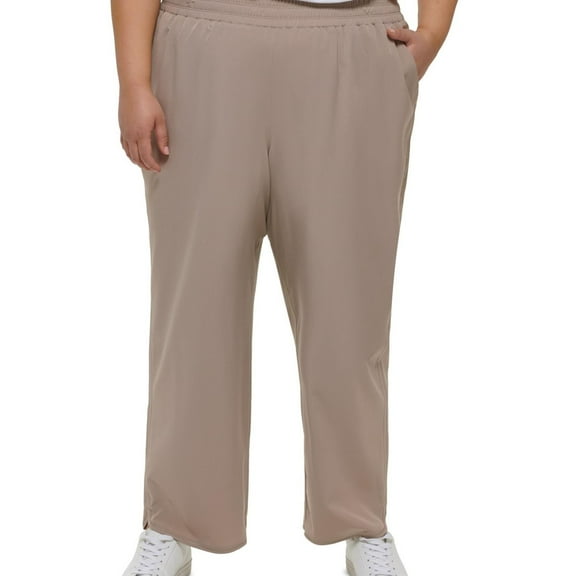 Calvin Klein Womens Smocked-Waist Casual Trouser Pants, Beige, Plus Size, 3X
