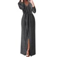 thumbnail image 1 of Vestido de cóctel Prolriy, vestido de fiesta para mujer, con lentejuelas, manga larga, cuello en V, largo, ajustado, con abertura, para invitada de boda, 2024, negro, XXL, 1 of 8