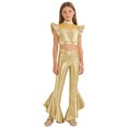 thumbnail image 3 of Aislor Girls Metallic Dance Outfits Latin Jazz Performance Tank Top With Flared Pants Set Disco Party Gold 6, 3 of 7