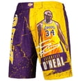 thumbnail image 2 of Men's Mitchell & Ness Shaquille O'Neal Purple Los Angeles Lakers Hardwood Classics Player Burst Shorts, 2 of 3