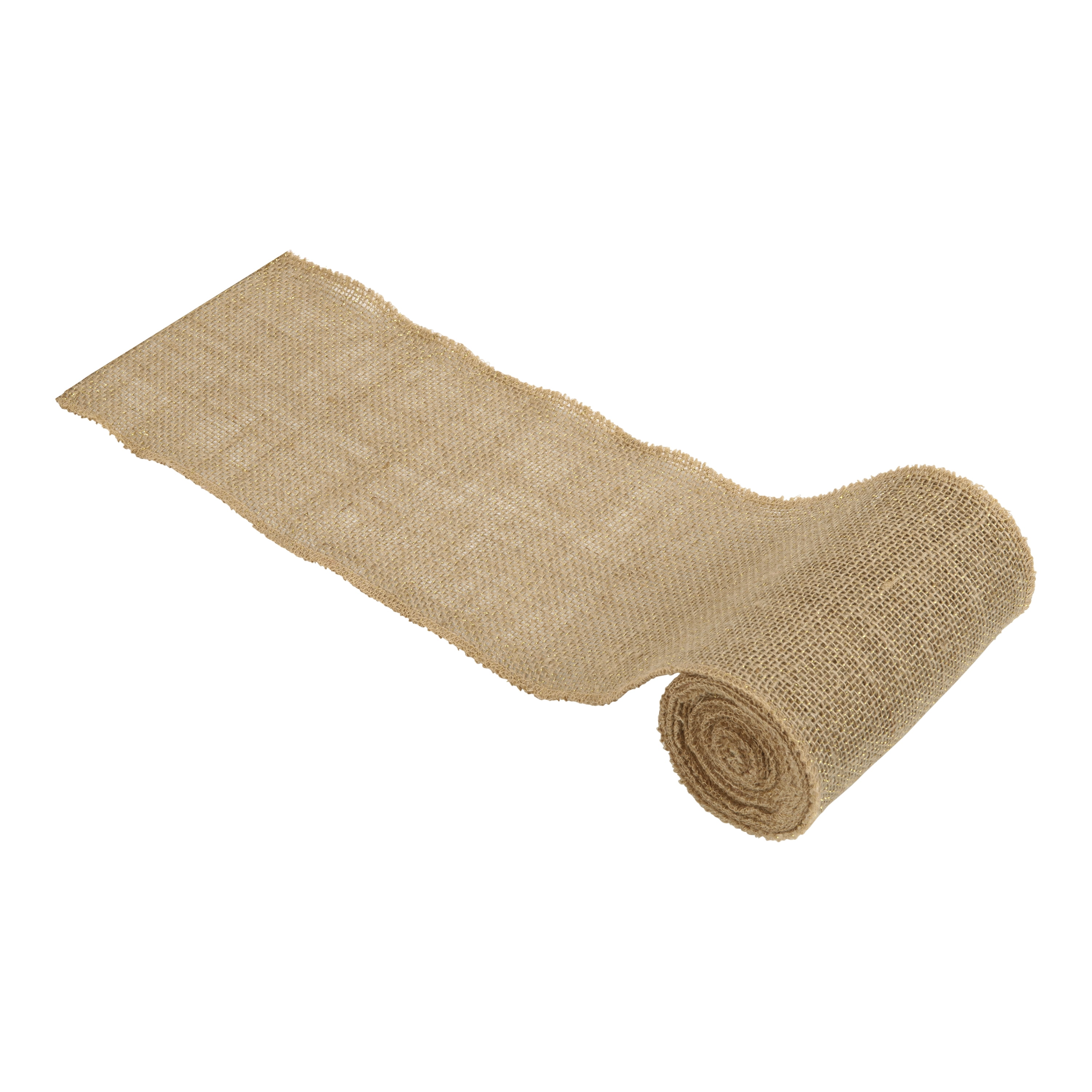 Love, Laugh, Craft Jute Burlap Roll Precut, Finished Edges, 6"W x 5-Yards, 740-26, Brown/Gold Tinsel