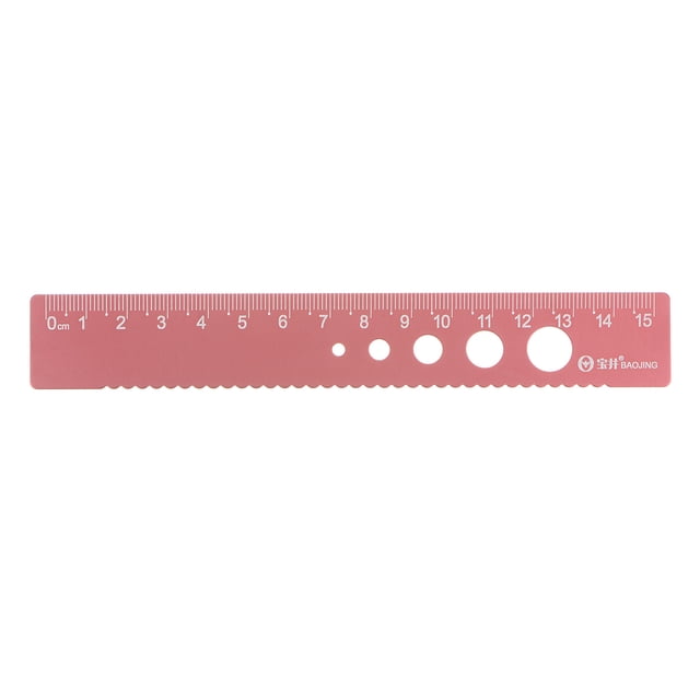 Regla Recta 15cm Métrica Aluminio Aleación Onda Borde con Hueco Círculo Medición para Niños Estudio Aula Oficina Viejo Rose