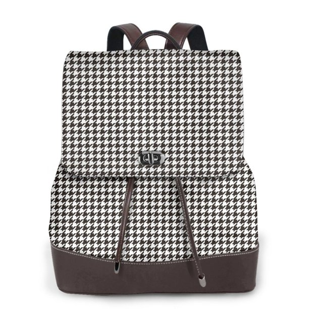 Fotbe Houndstooth Black And White Mochila Bolso con Estampado para Mujer, Mochila Antirrobo de Nylon Impermeable, Bolsa Ligera de Hombro