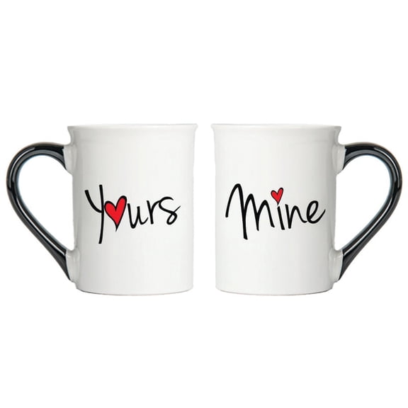 Cottage Creek Yours and Mine Coffee Mugs, Multicolored, Ceramic, 6" Set of Two Couples Mugs