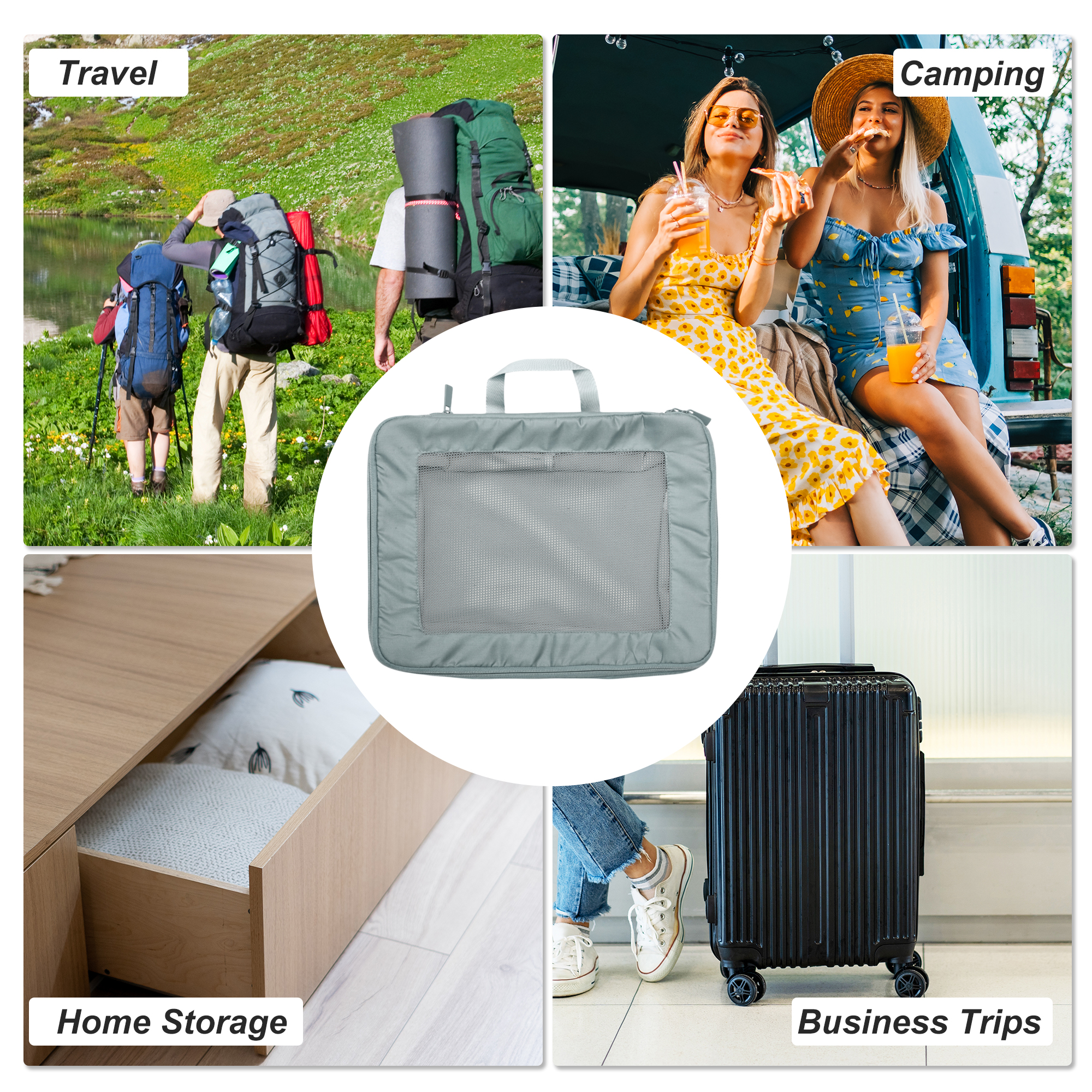 Unique Bargains Durable Packing Cube 1 Piece Travel Organizer Gray 13.39"x4.72"x10.63"