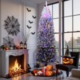 thumbnail image 1 of 7.5 ft prelit christmas tree, pencil shape, negra gradient, snow-flocked, 100 dual-color LED lights, 320 tips, metal stand, ideal para para home, oficina, party, y holiday decorations, 1 of 6
