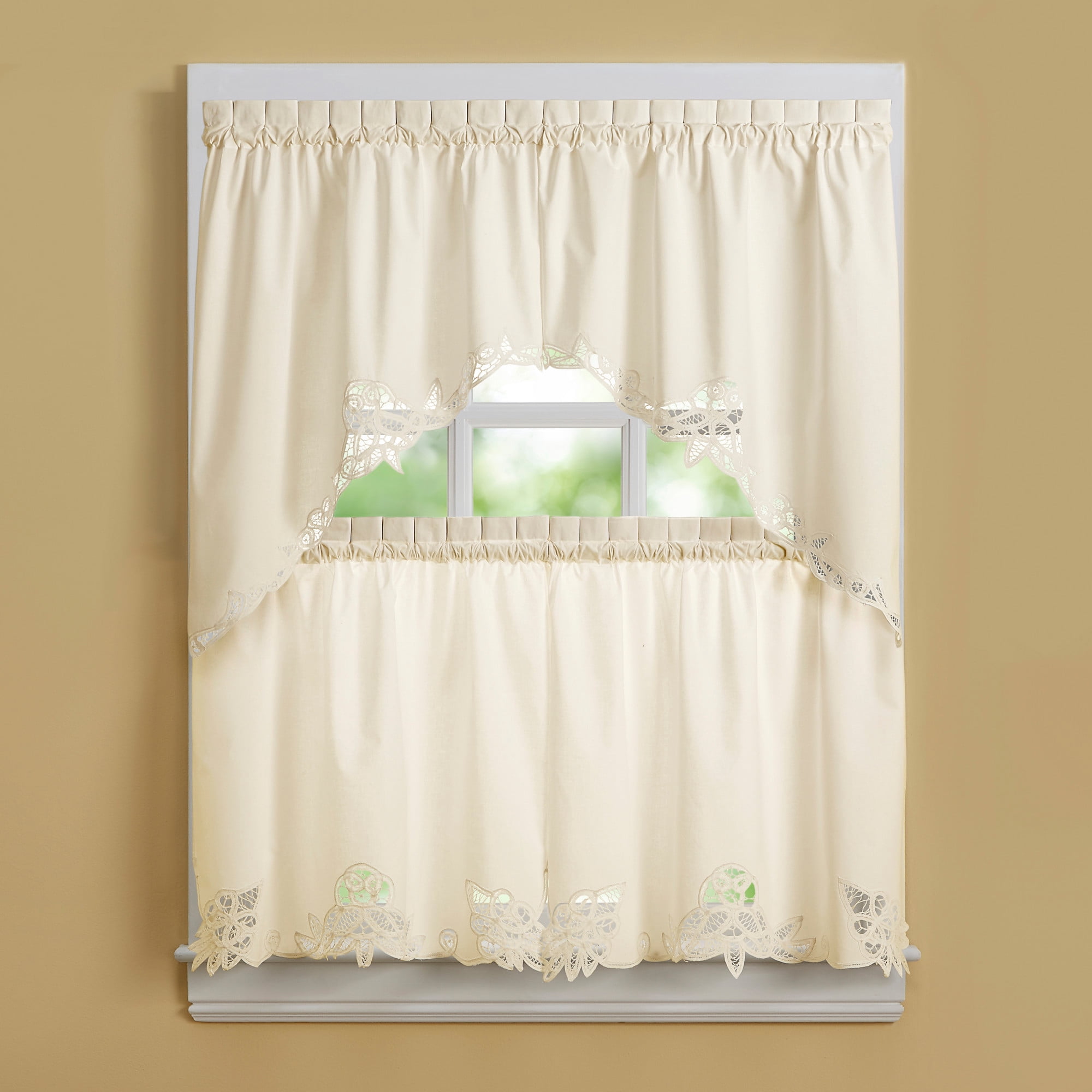 CHF Battenburg 24"L x 60"W, Tier Curtain, Ecru, 100% Cotton, Indoor, Adult