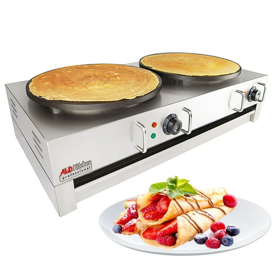 ALDKitchen Crepe Maker Commercial | Electric Double Pan Pancake Machine | Nonstick 16” Plate | 110V