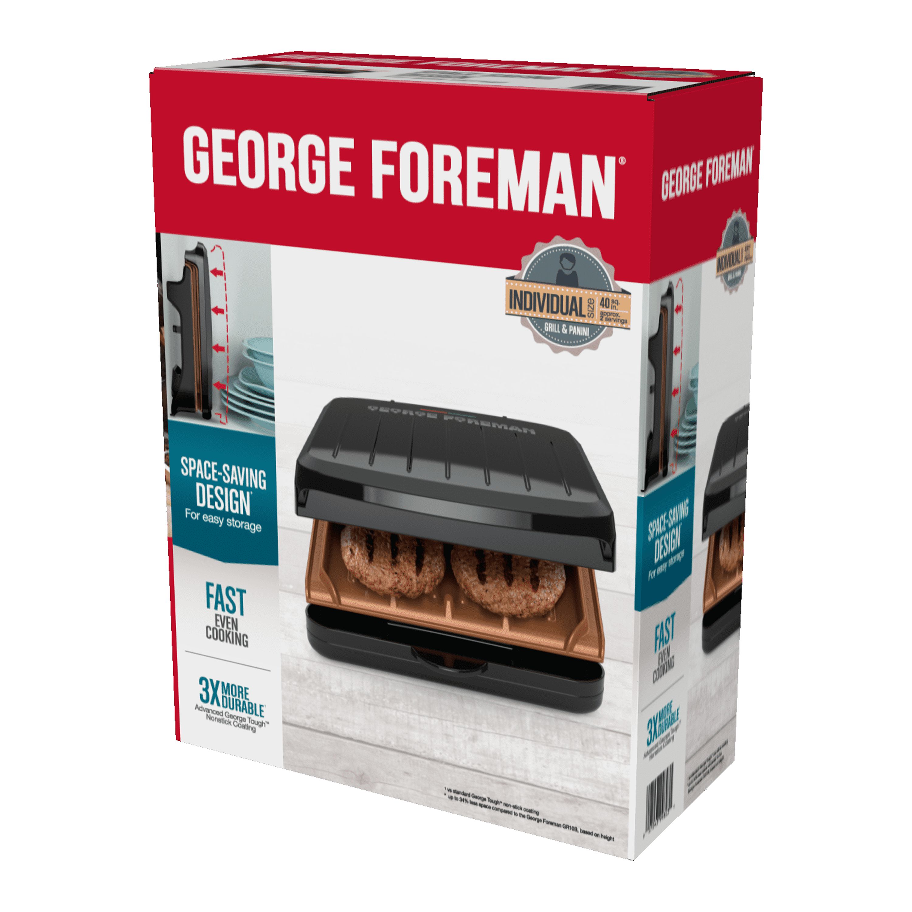 George Foreman Electric Indoor Grill and Panini Press, Black with Copper Plates, Serves 2, Classic Plate, GRS040-Series - image 4 of 9