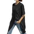 thumbnail image 7 of VONDA Women Solid Color Long Tops Casual Short Sleeve O-Neck Split Cotton T-shirt, 7 of 7