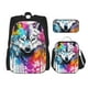 thumbnail image 1 of Disketp Cool Colorful Wolf Mochila Estampada de Gran Capacidad con Lonchera y Estuche, Set de 3 Piezas para Estudiantes, 1 of 6