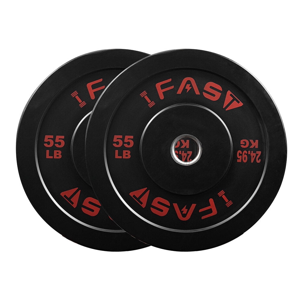 Home Gym Equipment, Olympic Bumper Weight Plates, Rubber Plate with 2-Inch Steel Insert Rubberized Weightlifting Barbell Plates 55LB, Pairs or Sets, Black Exercise Equipment,Rubber Fitness Equipment