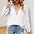 thumbnail image 6 of Scyoekwg Womens Long Sleeve Blouses for Fall V-Neck Crochet Lace Trim Elegant Shirts Lightweight Loose Vintage Solid Color Fall Clothes Casual Blouses (White,L), 6 of 7