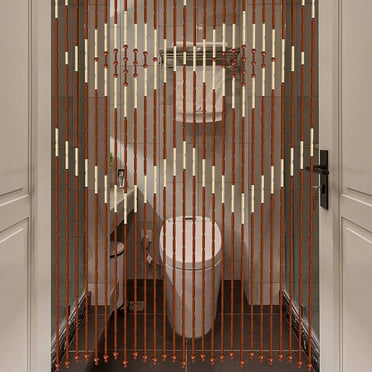 Natural Wood Bamboo Beaded Curtain Fly Screen Bedroom  Bath Doorway Vintage Porch Divider
