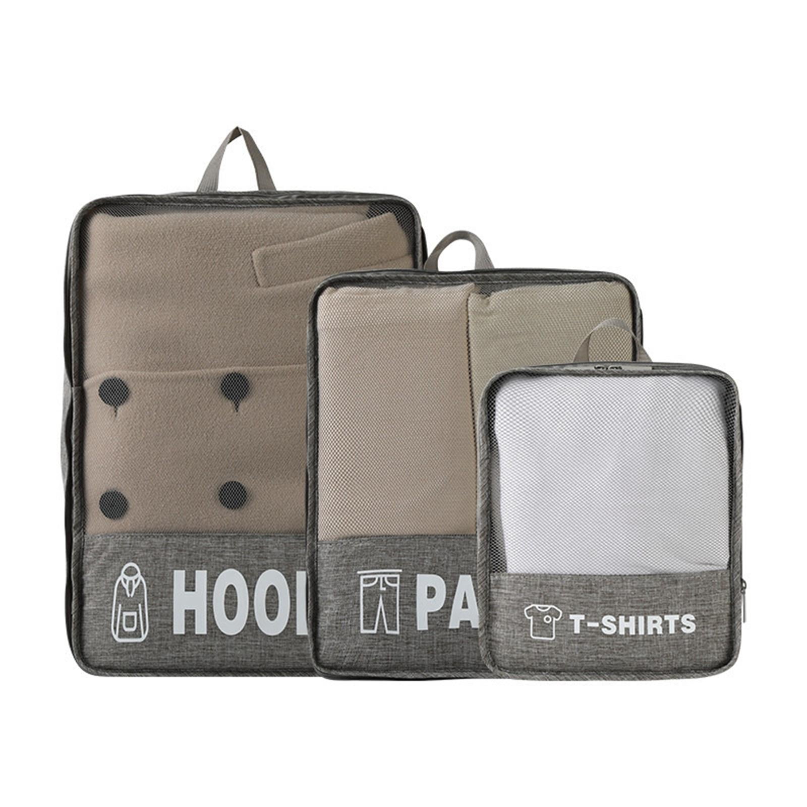 Nishiyuenyi 3 Pieces Compression Packing Cubes Expandable Travel Organizer Dustproof Luggage Grey