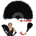 thumbnail image 1 of Abanico de plumas de marabú NQ plegable para disfraz de los años 20 negro, 1 of 5