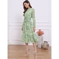 thumbnail image 4 of DARING DIVA Fall Floral Long Sleeve Chiffon Midi Dress S Grey Green, 4 of 6