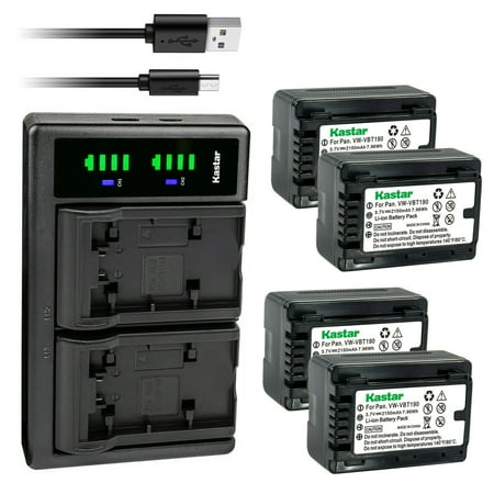 Kastar 4-Pack VW-VBT190 Battery and LTD2 USB Charger Compatible with Panasonic VW-VBT190 VW-ACT190 VW-VBT380 VW-ACT380 Battery Panasonic VW-BC10 VW-BC10-K VW-BC10PP VW-PWPK Charger