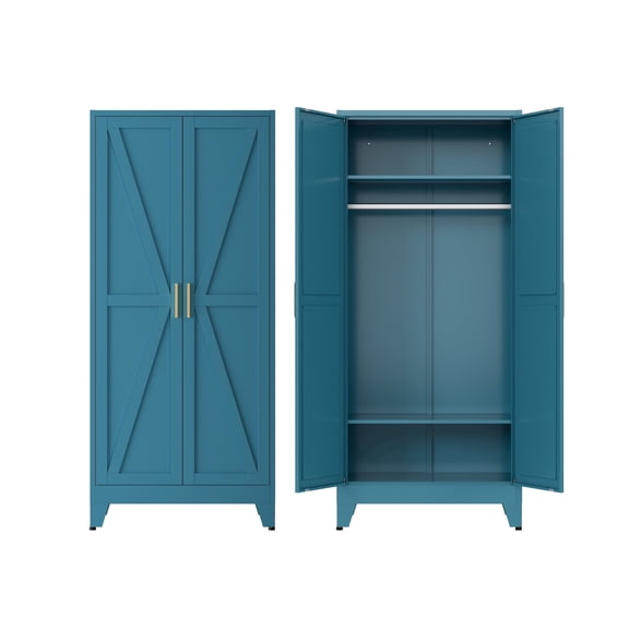 Large Bedroom Armoires With Shelves and Hanging Rod,Wardrobe Storage Cabinet,Metal Clothing Storage Cabinet with 2 Doors