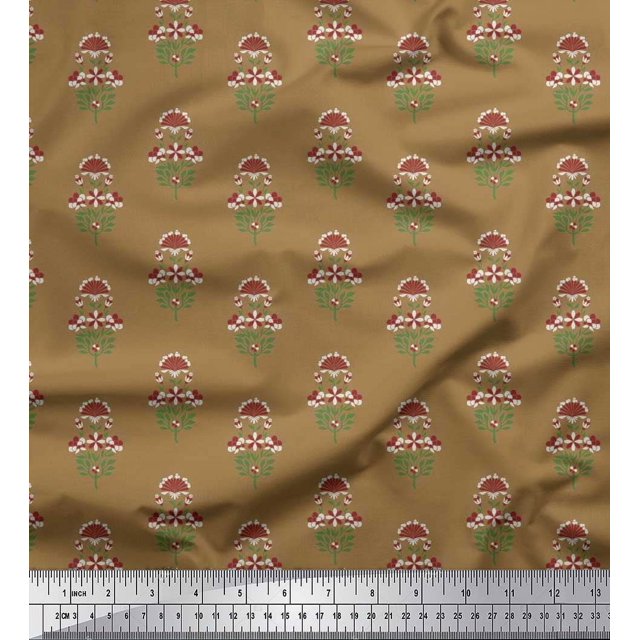 Soimoi Poly Georgette Fabric Leaves & Floral Artistic Print Fabric by Yard 42 Inch Wide