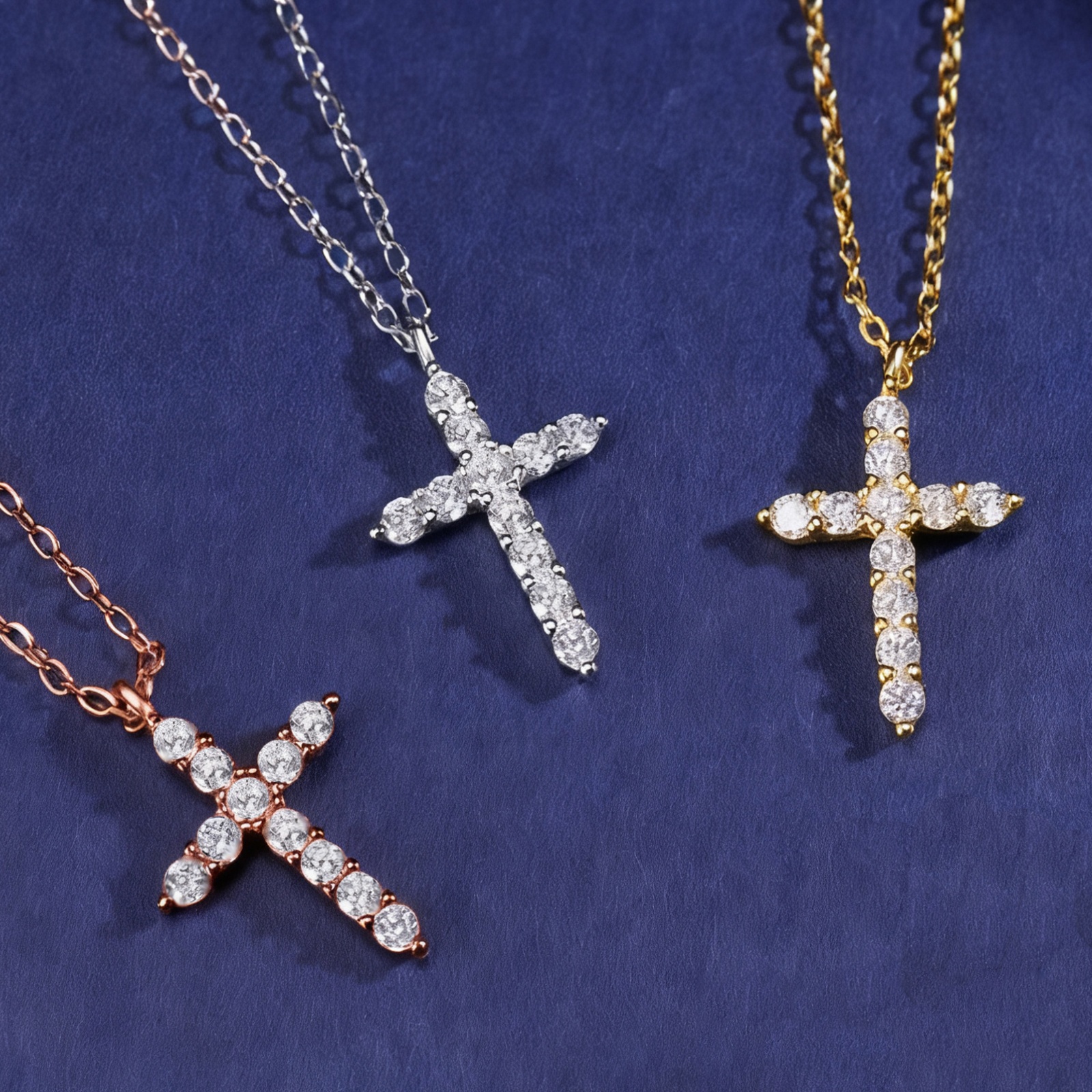 SFTING 14K White Gold Plated Zirconia Rose Gold Cross Faith Pendant Necklace for Women with 925 Silver