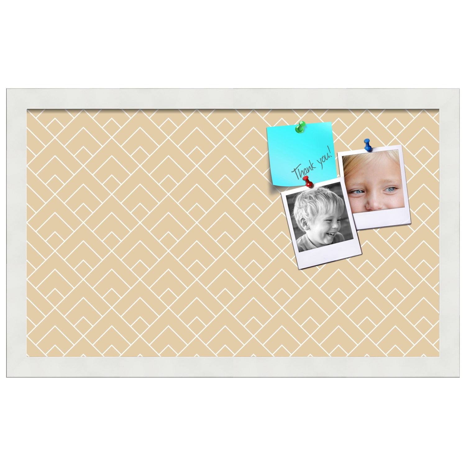PinPix 20x12 Custom Cork Bulletin Board Peaks Modern Pattern Beige Poster Board Has a Fabric Style Canvas Finish, Framed in Peaks Modern Pattern Beige, by ArtToFrames (PinPix-1792)