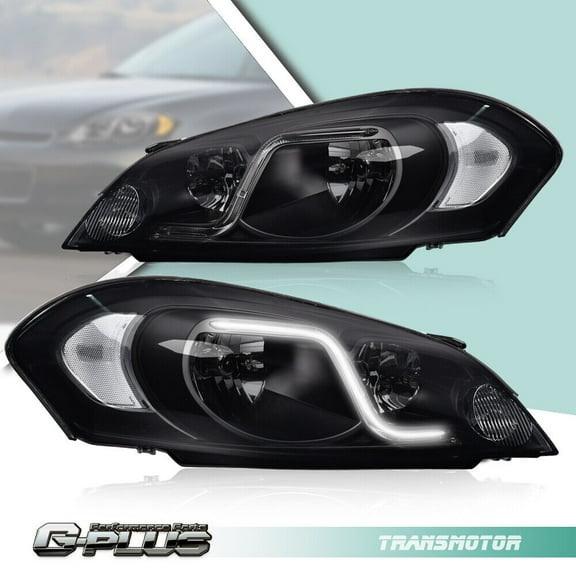Fits 2006 - 2016 for Chevrolet Impala Headlights w/LED DRLs Black/Smoked -