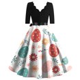 thumbnail image 3 of LWavelet Women's 3/4 Sleeve Scalloped Neck Fit-and-Flare Dress, Bunny & Easter Egg Basket Print with Satin Bow Belt for Easter & Party Outfits Light pink XL, 3 of 4