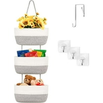 Over the Door Hanging Basket, 3-Tier Woven Cotton Wall-Mounted Storage Organizer Bag Decorative Hanging Nursery Baskets
