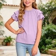 thumbnail image 2 of KPOPLK Girls Shirts Short Sleeve Soft Cotton T-Shirts Plain Tees Summer Casual Shirts Cute Print Tops Clothes Soft for Kids Size 11-12 Years,Purple, 2 of 8