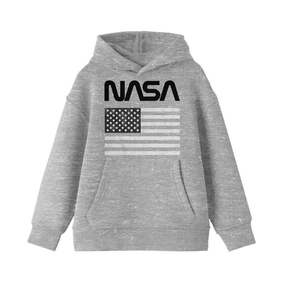 NASA Logo and American Flag Boy's Athletic Heather Sweatshirt-Medium