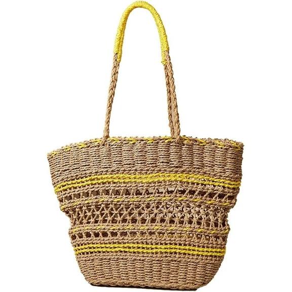 Kukuzhu Women's Straw Tote Bag Woven Straw Shoulder Bag Hollow Straw Rattan Woven Handbag Summer Beach Bag