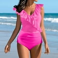thumbnail image 2 of Baqcunre Women's Tummy Control Swimsuits Slimming Cute One Piece Bathing Suit Ruffle V Neck Swimwear, 1Pc One-Piece Swimwear Hot Pink XL, 2 of 4