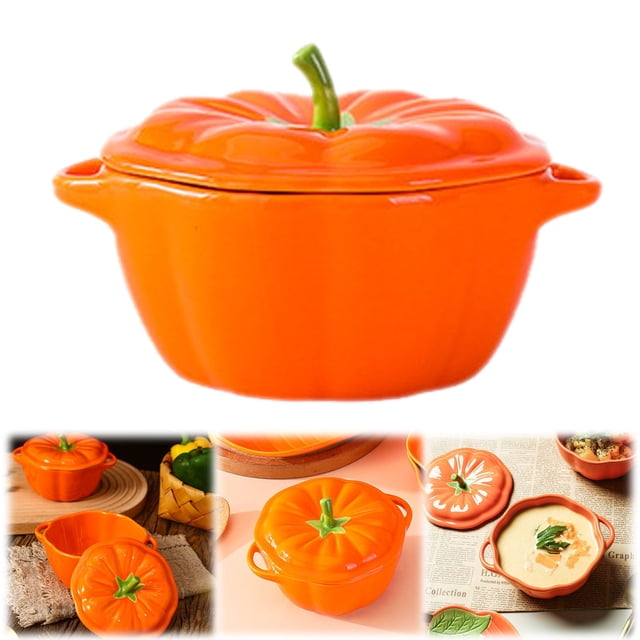 Pumpkin Pots for Cooking, Pumpkin Dutch Oven Pot with Lid, 6" Pumpkin Pot, Pumpkin Pottery Dessert Saucepan, Pumpkin Shape Soup Pot, Casserole, Ceramic Decor Dinnerware