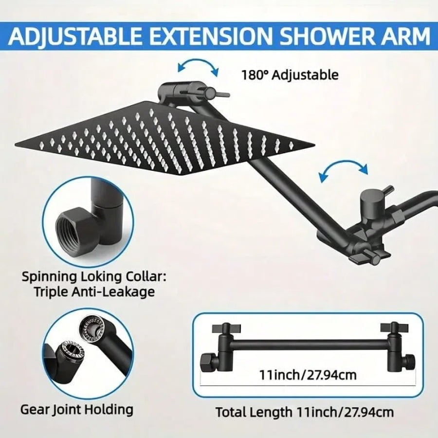Shower Head with Hose, 8'' High Pressure Rain Shower Head, Handheld Shower Head Combo with 11'' Extension Arm, 2+1 Spray Settings Adjustable Shower Head with Holder, Height/Angle Adjustable