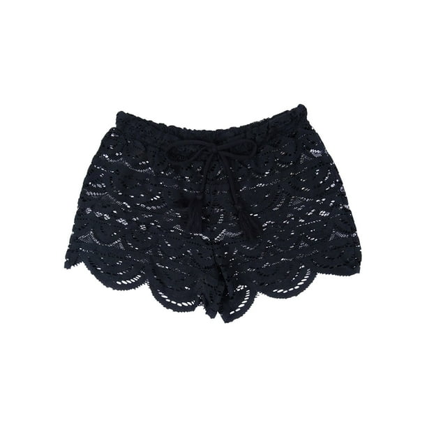 Miken - Miken Womens Scalloped Crochet Shorts Swim Cover-Up (XS, Black ...