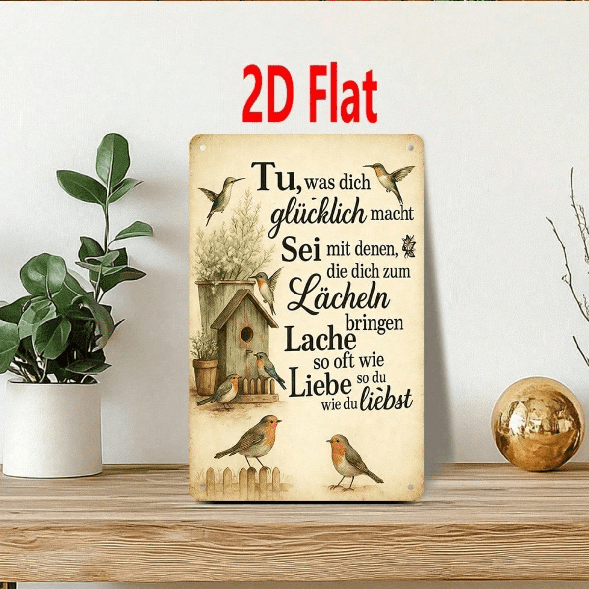 Bird & Birdhouse Metal Wall" Wall Decor, 7.87x11.81 in 2D Flat Unframed Plaque Sign, 2D Flat Unframed Plaque Sign, Weatherproof Rust