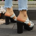 thumbnail image 6 of GERsome Women's Chunky Block Heels Sandals Polka Dot Strap Open Toe Platform Slip-On Dress Shoes for Wedding Party Prom White Size 7, 6 of 9