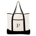 thumbnail image 2 of DALIX Monogram Bag Personalized Totes For Women Open Top Black Letter V, 2 of 8