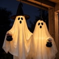thumbnail image 4 of Halloween Hanging Ghost Decorations Set of 2, Spooky Outdoor Yard Ornaments with Witch Hat & Lantern Details, Holiday Porch Garden Display, 4 of 6