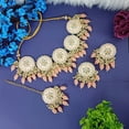 thumbnail image 2 of Efulgenz Indian Bridal Set Traditional Crystal Beads Kundan Peach Color Choker Necklace Faux Pearl Drop Round Stud Earrings with Maang Tikka Bollywood Jewelry Set for Women, 2 of 5