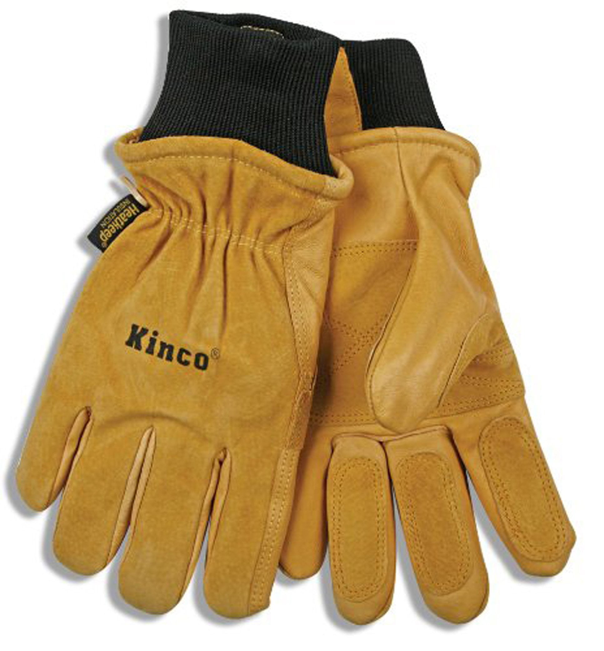 KINCO 94HK-M Mens Lined Grain Suede Pigskin Gloves Medium Heat Keep Lining Golden 