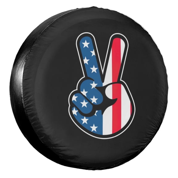 KAKALAD American Flag Peace Sign 01 Spare Tire Cover Universal Vehicle Accessories Buckle Car Tools 14”in