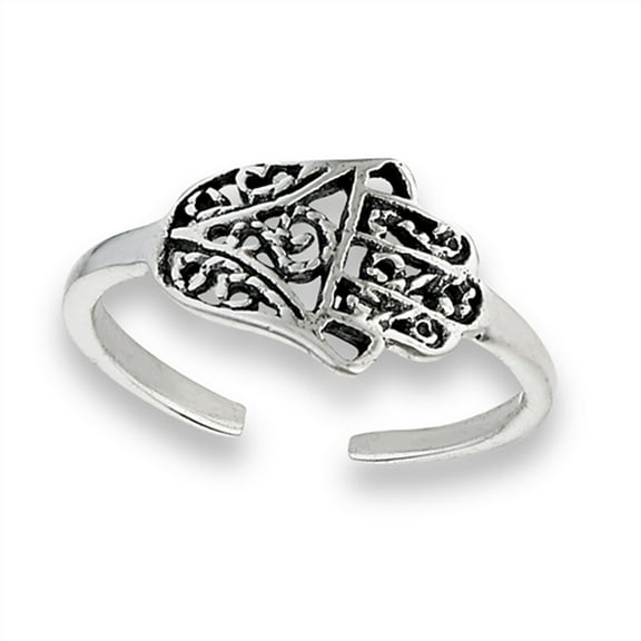 Sideways Hamsa Open .925 Sterling Silver Hand of Fatima Rope Midi Toe Ring Band Jewelry Female
