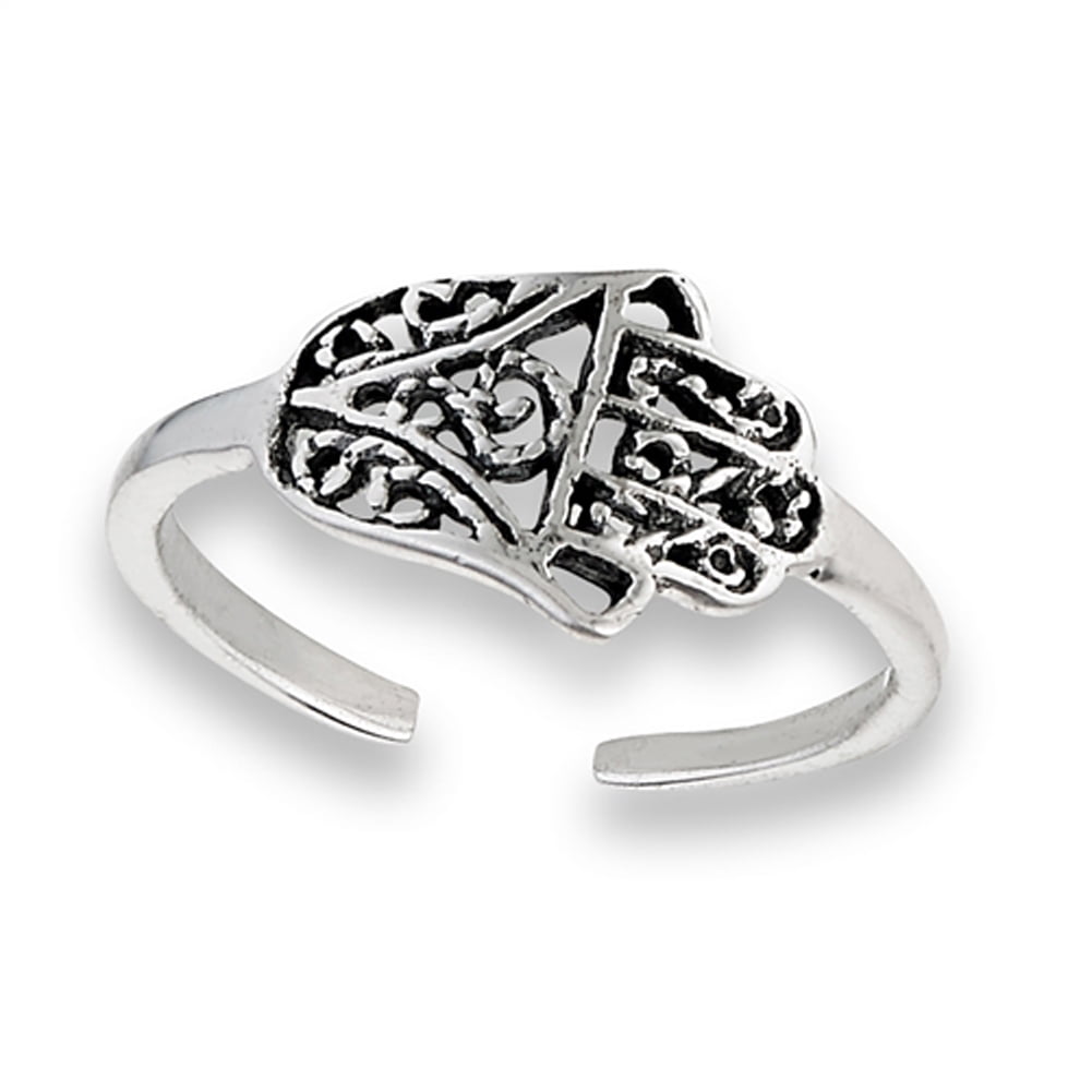 Sideways Hamsa Open .925 Sterling Silver Hand of Fatima Rope Midi Toe Ring Band Jewelry Female
