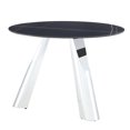 thumbnail image 7 of 6 Dining With 42-inch Round Sintered Stone Table, Stainless Steel Legs, White Chairs Silver Metal Stylish & Practical Table And 6 , Tabletop, Silver, Comfortable Design, 7 of 7