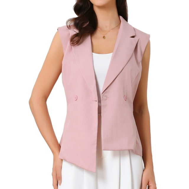 INSPIRE CHIC Chaleco de Trabajo Sin Mangas de Cuello de Solapa con Cinturón para Mujeres S Rosa